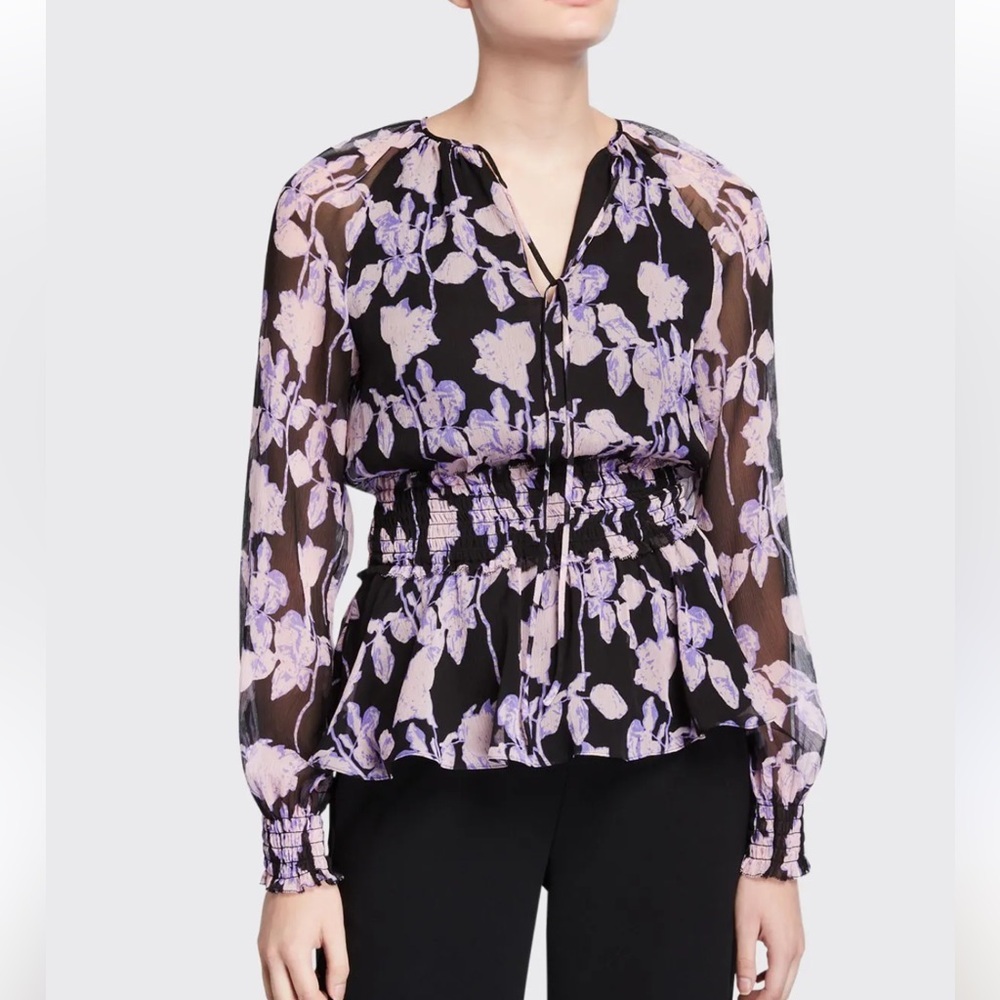 DVF Size Small Dark Floral Silk Y2K Babydollโ Blouse Designer Whimsigoth Fairy